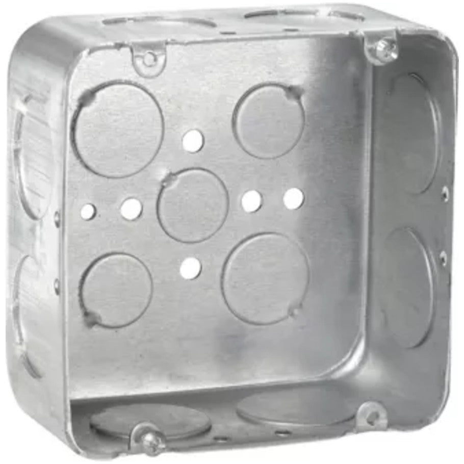 4-11/16 in. Square Box, Steel, Drawn, 2-1/8 in. D, (8) 1 in. Side KO, (3) 1/2   (2) 3/4 in. Bottom KO, 42 cu. in. Capacity