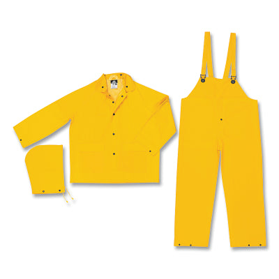 2303 Classic Series 3-Pc Yellow Rain Suit, Jacket w/Detachable Hood, Bib Style Pants, 0.32 mm, PVC/Polyester, Large