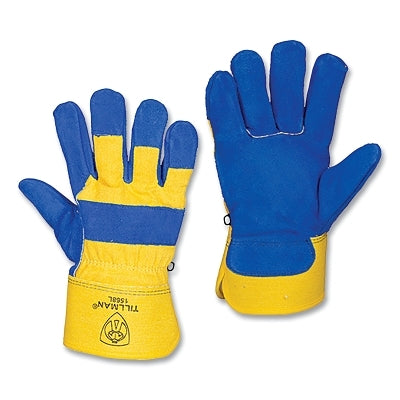 Winter Gloves with ColdBlock Lining, Cowhide, Canvas, Large, Blue/Yellow