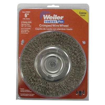 Crimped Wire Wheel, 6" D, .014 Stainless Steel, 6,000 RPM, Retail Pk