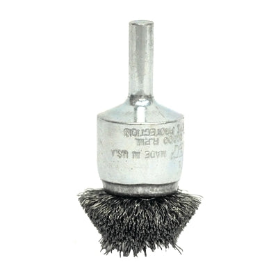 Stem-Mounted Circular Flared End Brush, Stainless Steel, 1-1/2 in x 0.006 in, 20,000 rpm