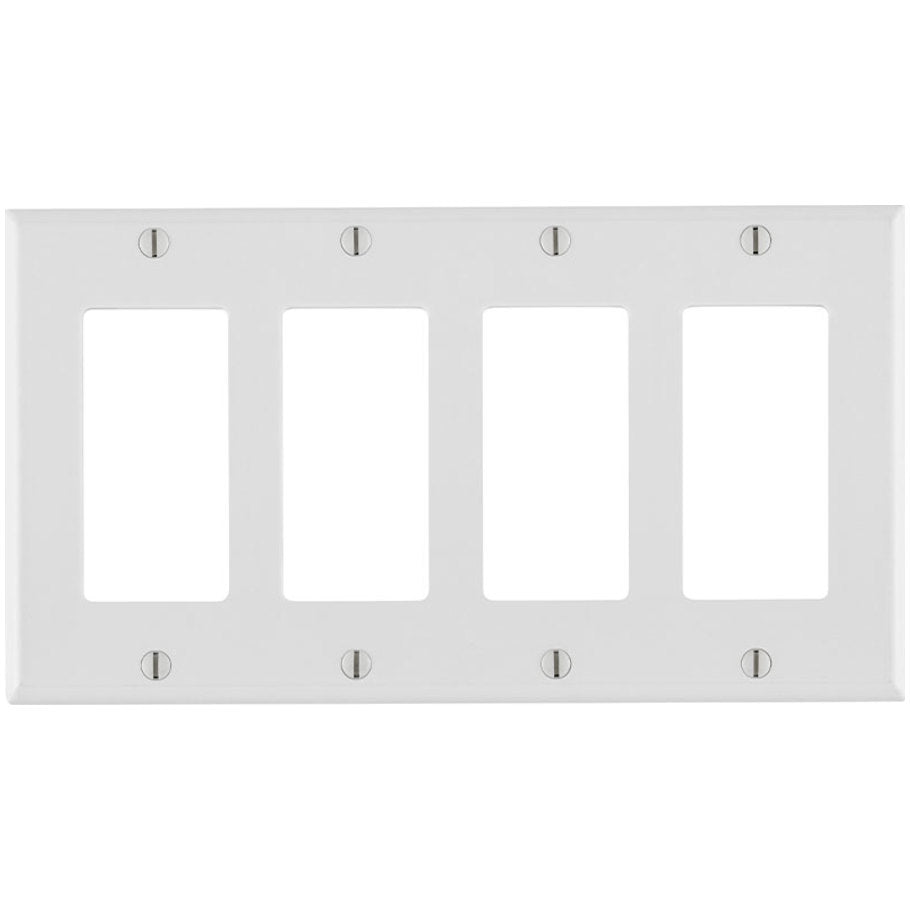 Decora/GFCI Device Wall Plate, 4-Gang, Thermoset, Device Mount, White