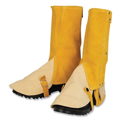 Side Split Cowhide Shoe Spats, 528, Premium, Mid-Calf 15 in H, Adjustable Hook-and-Loop, One Size, Bourbon Brown/Oak Tan