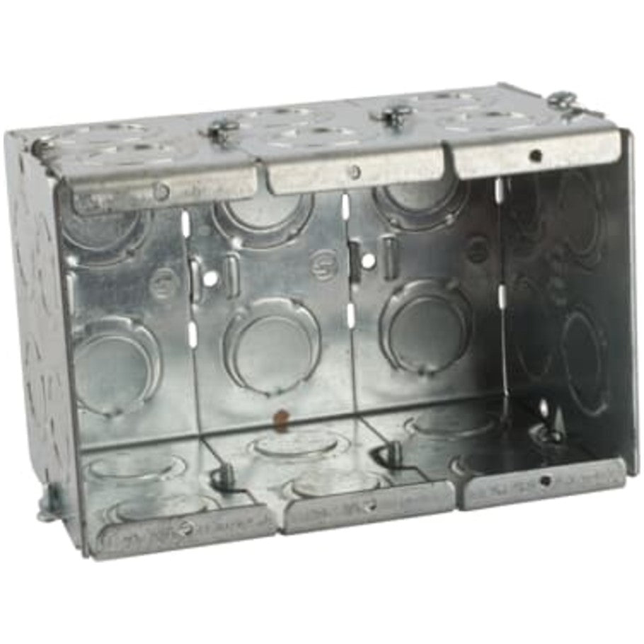 Steel City Masonry Box, Gangable, Steel, 3-1/2 in. D, 3-Gang, (20) 1/2 3/4 in. E Side KO, (6) 1/2 3/4 in. E Bottom KO