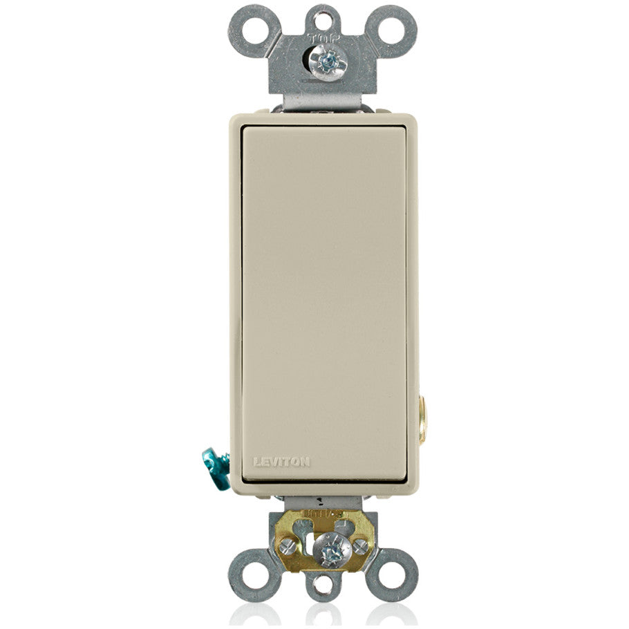 Commercial Spec Grade Decora Plus Rocker AC Quiet Switch, 1-Pole, 20A, 120/277V, Self-Grounding, Back and Side Wired, Ivory