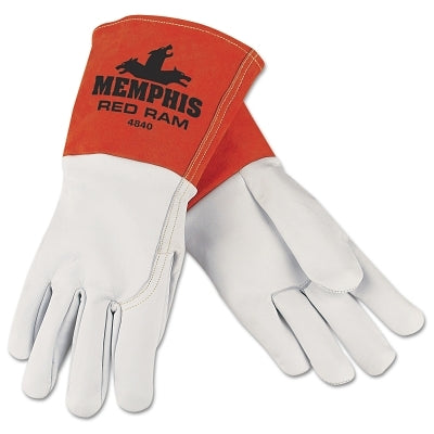 Red Ram Mig/Tig Welders Gloves, Grain Goat Skin, Med, White/Russet