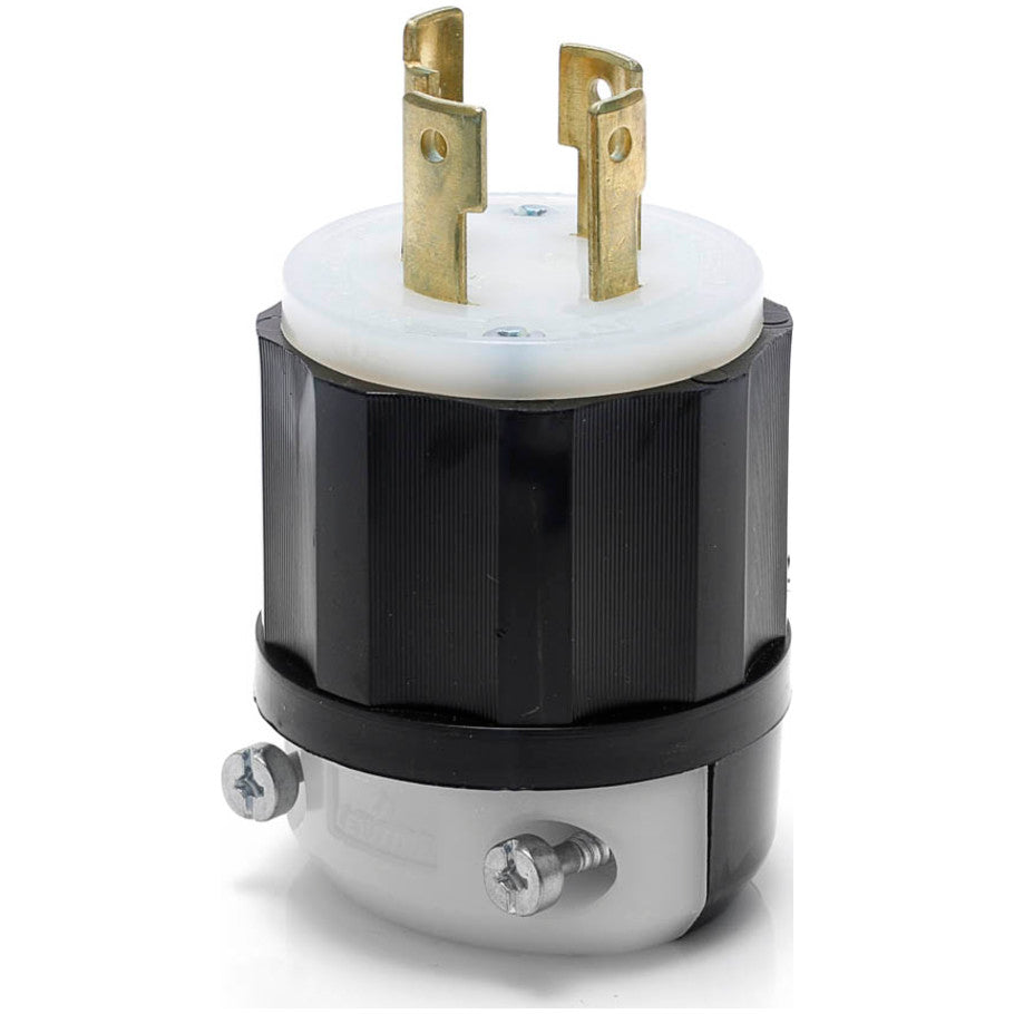 Black   White Locking Blade Plug, Industrial Grade, 30A 3-Phase 125/250V, 3P4W, Black and White