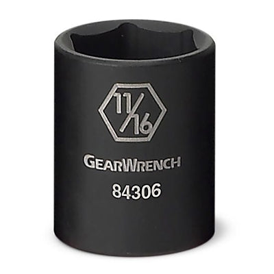 Impact Socket, 3/8 in Drive Size, 9/16 in Opening Size, 6-point, Standard Length