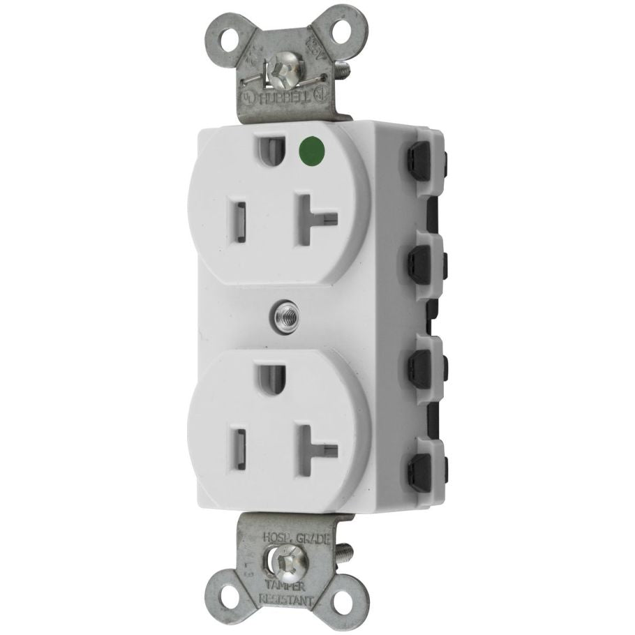 Hospital Grade Receptacle, 20 A, 125 V, 2-Pole, 3-Wire, NEMA Type 5-20R, White