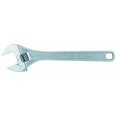 Adjustable Wrench, 15 in Long, 1.69 in Opening, Chrome