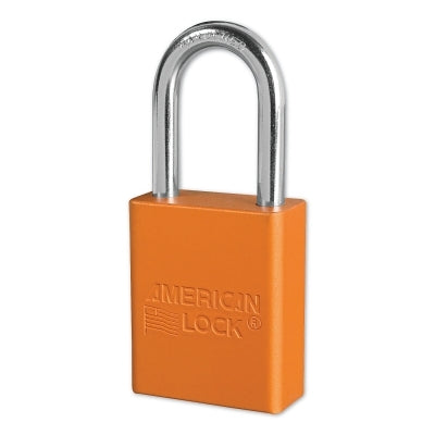 Anodized Aluminum Safety Padlocks, 1/4 in D, 1 1/2 in L x 3/4 in W, Orange