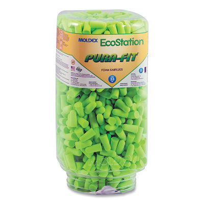 EcoStation Dispenser Snap-In Earplug Refill, Recyclable Bottle, Foam Earplugs, Bright Green, Pura-Fit