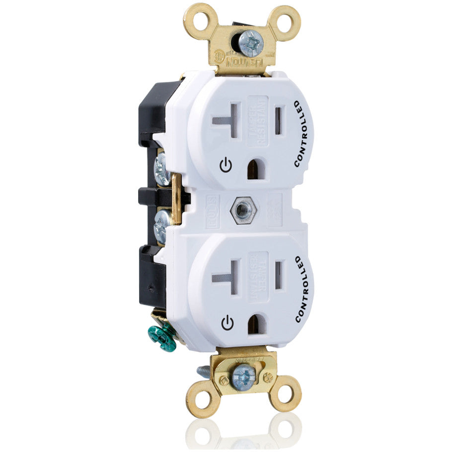 Tamper-Resistant Self-Grounding Straight Blade Duplex Receptacle, (2) Plugs Controlled