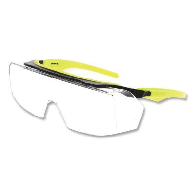 Klondike OTG Series, Polycarbonate Clear Lens/Black Frame, Hi-Viz Lime Temple, MAX6 Anti-Fog/UV420