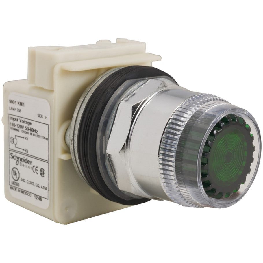 Type K 30mm Push Button, Illuminated, Momentary, Full Guard, Round, Green