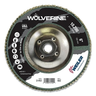 Wolverine Abrasive Flap Disc, 6 in dia, 60 grit, 5/8 in to 11 in arbor, 10200 RPM