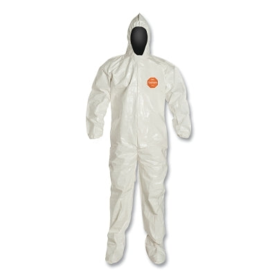 Tychem 4000 Coverall, Attached Hood and Sock, Elastic Wrists, Zipper, Storm Flap, White, 4X-Large