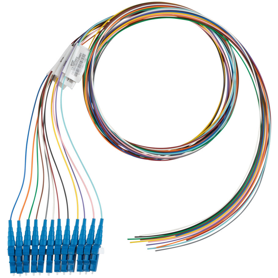 Fiber Cable, 12-Fiber, Singlemode - OS2, 900um Buffered Cord, LC to Pigtail, 1 m, Yellow