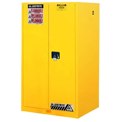 Sure-Grip EX Flammable Safety Cabinet, Manual-Closing, 60 gal, Yellow, 65 in H, 2 Doors