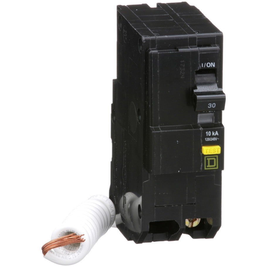 Mini circuit breaker, QO, 30A, 2 pole, 120/240VAC, 10kA, plug in, 6mA grd fault A, pigtail  TAA