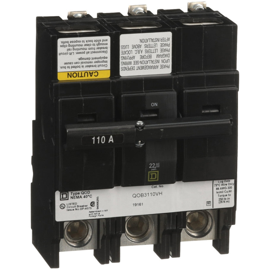 QOB Miniature Circuit Breaker, High Interrupting Capacity, Bolt On, 3 Pole, 110A, 240 Vac, 22kA