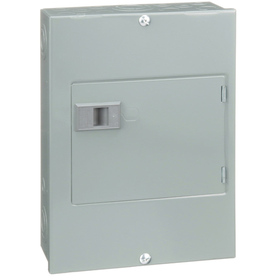 Load center, QO, 1 phase, 8 spaces, 16 circuits, 100A fixed main lugs, NEMA1, door surface cover, Cu bus