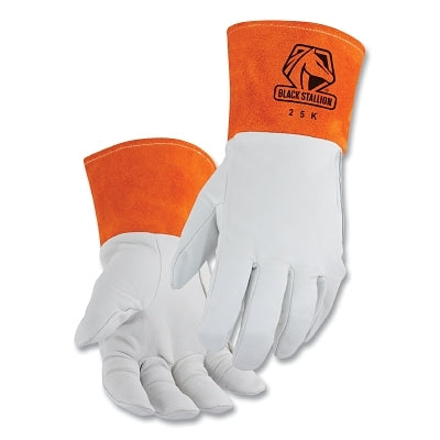 25K Premium Kidskin TIG Gloves, Premium Grain Cowhide, X-Large, Pearl/Rust, Gauntlet Cuff, 4.5 in L. Unlined