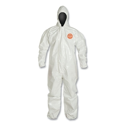 Tychem 4000 Coverall,Taped Seams, Attached Hood, Elastic Wrists and Ankles, Zipper Front, Storm Flap, White, X-Large