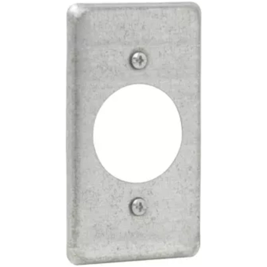 Utility Box Cover, Steel, UL Listed, Flat, (1) 1-19/32 20A Single Receptacle