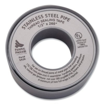 PTFE Thread Tape, 260 in L, 1/2 in W, 4.3 mil, High Density, Silver