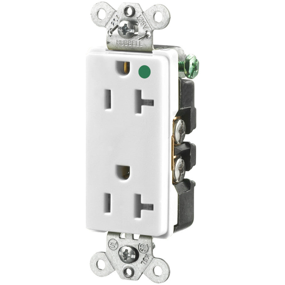 Hospital Grade Receptacle, 20 A, 125 V, 2-Pole, 3-Wire, NEMA Type 5-20R, White