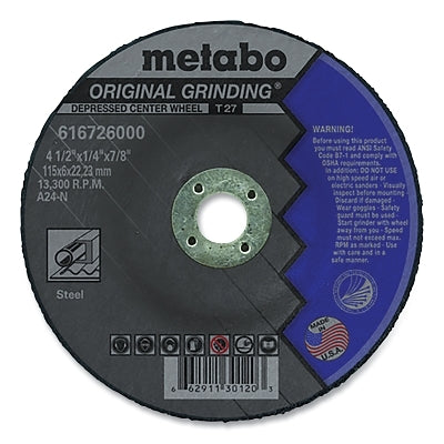 Original Grinding Wheel, T27, A24N, 4-1/2 in dia, 1/2 in Thick, 7/8 in, 13300 RPM, Aluminum Oxide