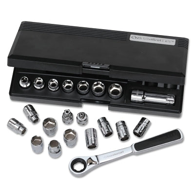 Pass-Thru Ratchet Sets, 21 Pc, 3/8 in Drive, 6 Point, Blow Mold Case