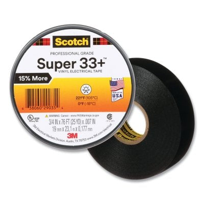 3M 61304 Super 33+ Vinyl Electrical Tape, 20 ft L x 3/4 in W, Black