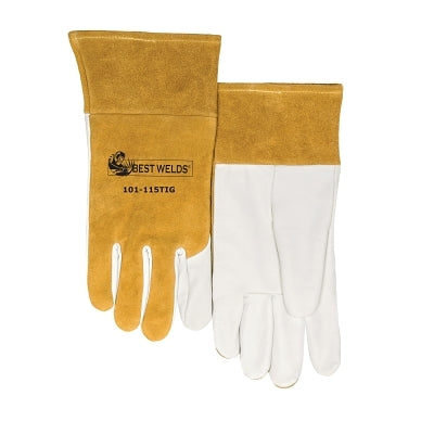 115-TIG Split Cowhide/Goatskin Palm Welding Gloves, Large, Buck Tan/White
