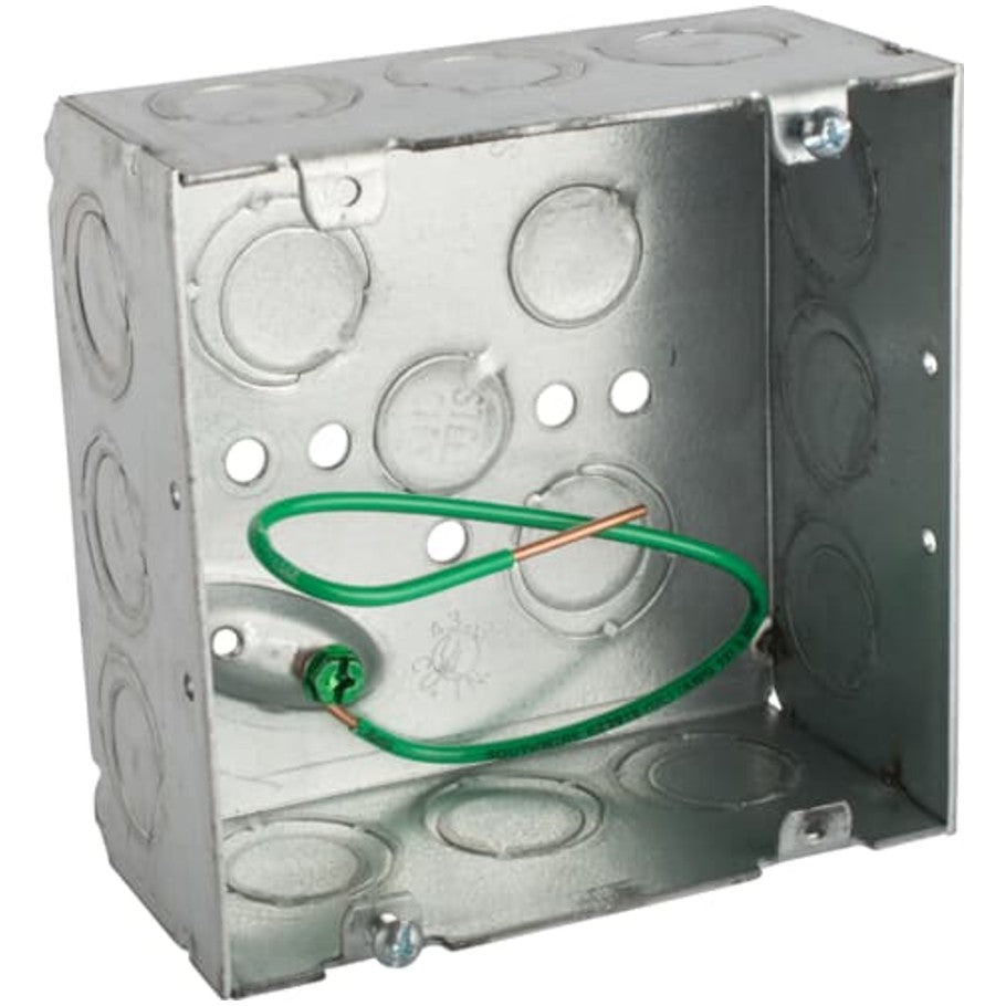 4 11/16 in. Square Deep Welded Box With 1/2 in. and 3/4 in. KO's With 10 1/2 in. Pigtail