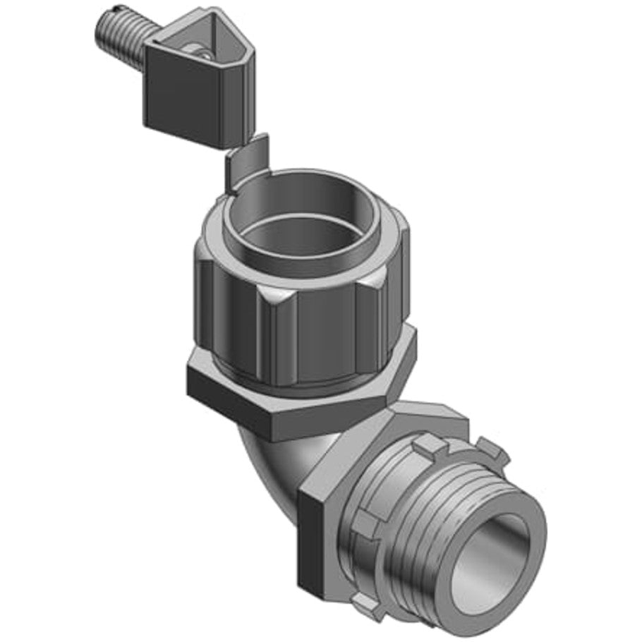 52 Series Liquid Tight Connector, Zinc Electroplated Steel, Grounding Lug, 90  176;, 1/2 in.