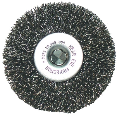 Crimped Wheel Brush, 3 in D x 1/2 in W, 0.014 in, Stainless Steel