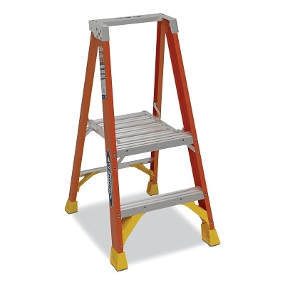 Platform Ladder, P6202, Type IA, 2 ft L, 23.4 in W, 8 ft Reach, 300 lb Load Capacity, Fiberglass, Orange