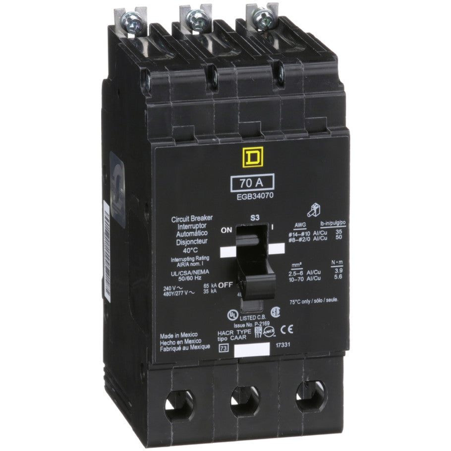 Mini circuit breaker, E-Frame, 70A, 3 pole, 480Y/277VAC, 65kA max, bolt on  TAA