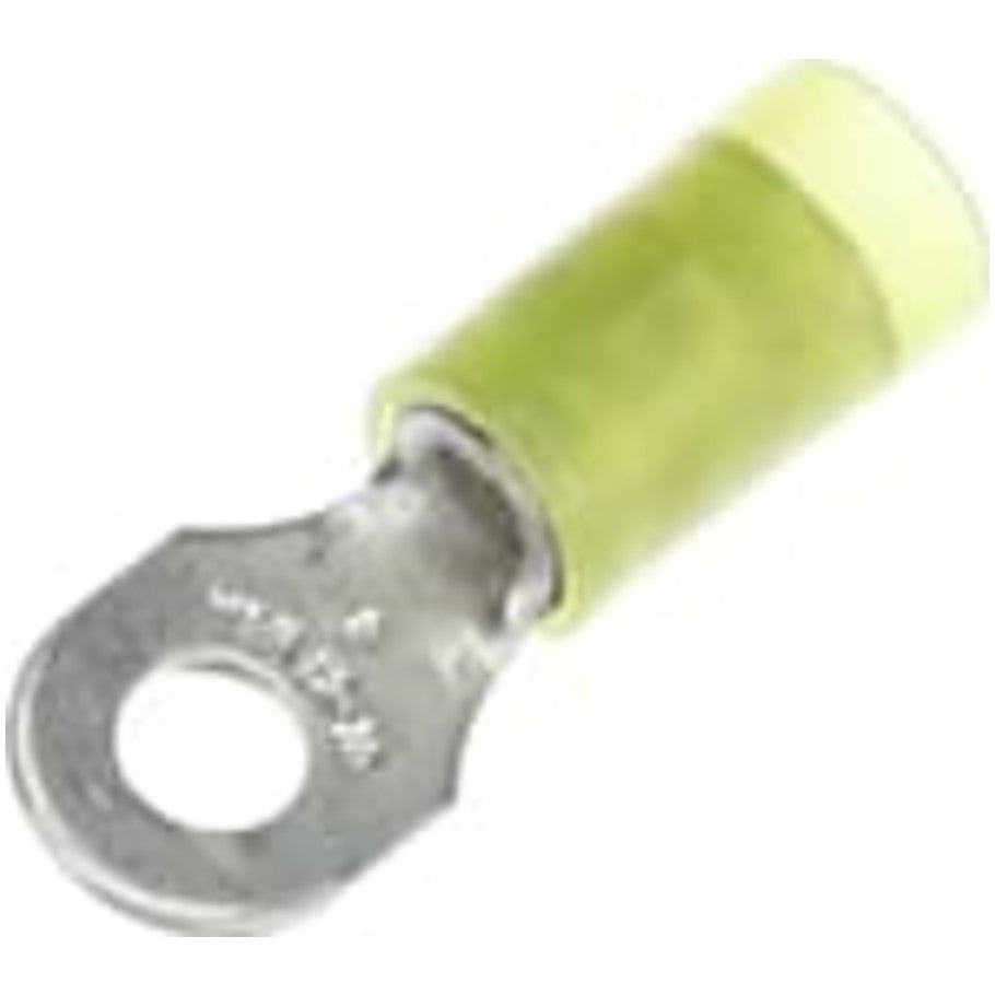 Sta-Kon Nylon-Insulated Ring Terminal, Yellow, 12 to 10 AWG,  8, 50 PK