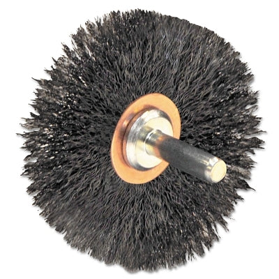 Stem-Mounted Narrow Conflex Brush, 3 in dia x 1/2 in W Face, 0.008 in Steel, 20000 RPM, 1/4 in Stem