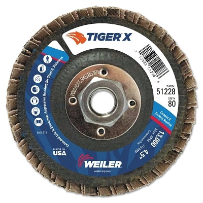 Tiger X Flap Disc, 4-1/2 in dia, 80 Grit, 5/8 in - 11, 13000 rpm, Type 27