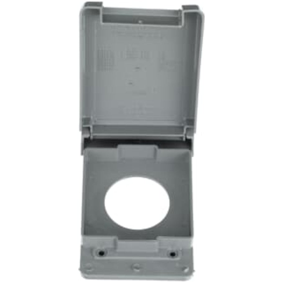 Carlon Weatherproof Cover, Non-Metallic, Paintable, Vertical, 1-Gang, Grey, (1) 1.75 in. Dia. Single Receptacle