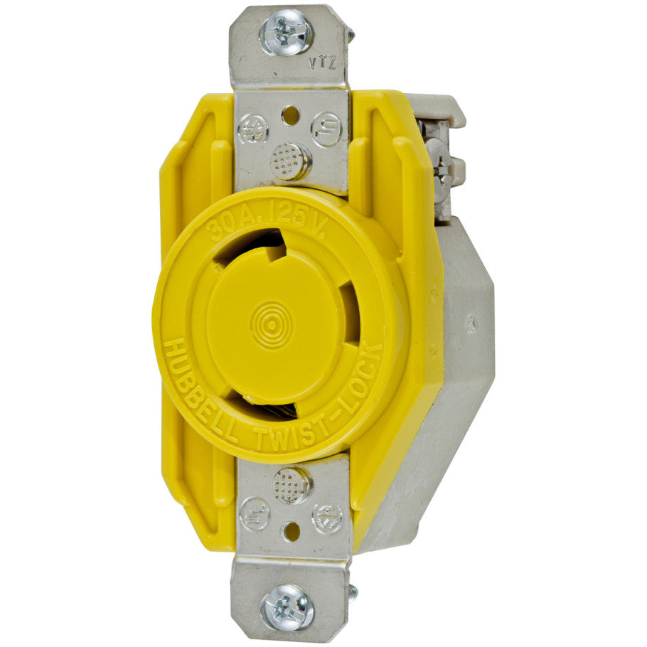 Twist-Lock 30A 125V 2P3W Corrosion-Resistant Flush Single Receptacle With Yellow Nylon Face
