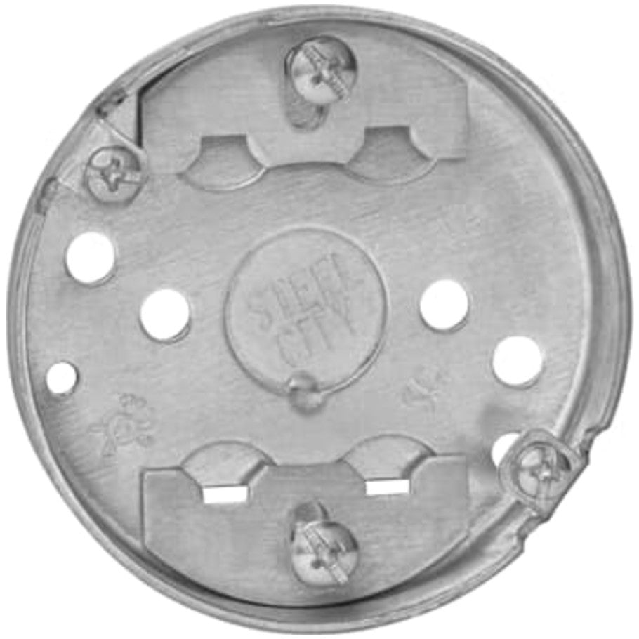 Steel Round Ceiling Pan Box, 3-1/4 in. Dia., 1/2 in. D, (4) C-8 Clamps, (1) 1/2 in. Bottom KO