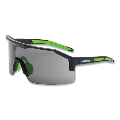 Maxview+ Safety Glasses, Smoke, Polycarbonate, Anti-Fog, Anti-Scratch, Black Half Frame, Black/Green Temple