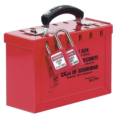 Group Lock Box, 9-1/4 in L, 6 in H, 3-3/4 in W, Steel, Red