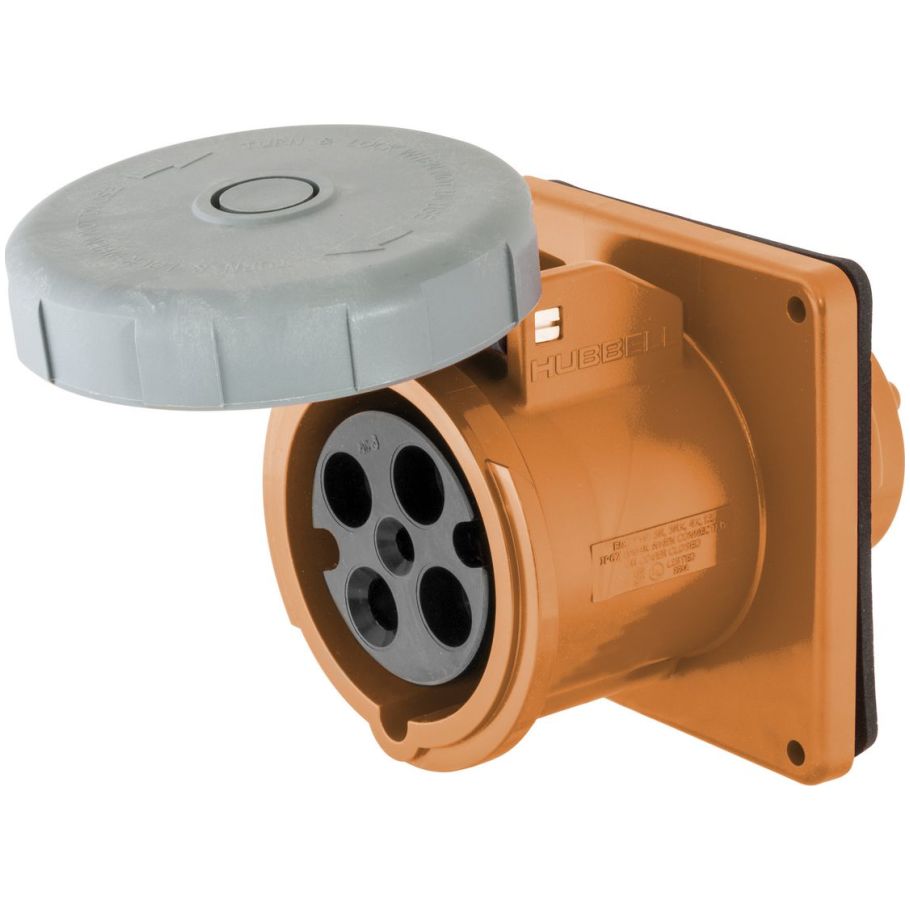 Pin and Sleeve Receptacle, Watertight, Single, 100A, 3P4W, Orange