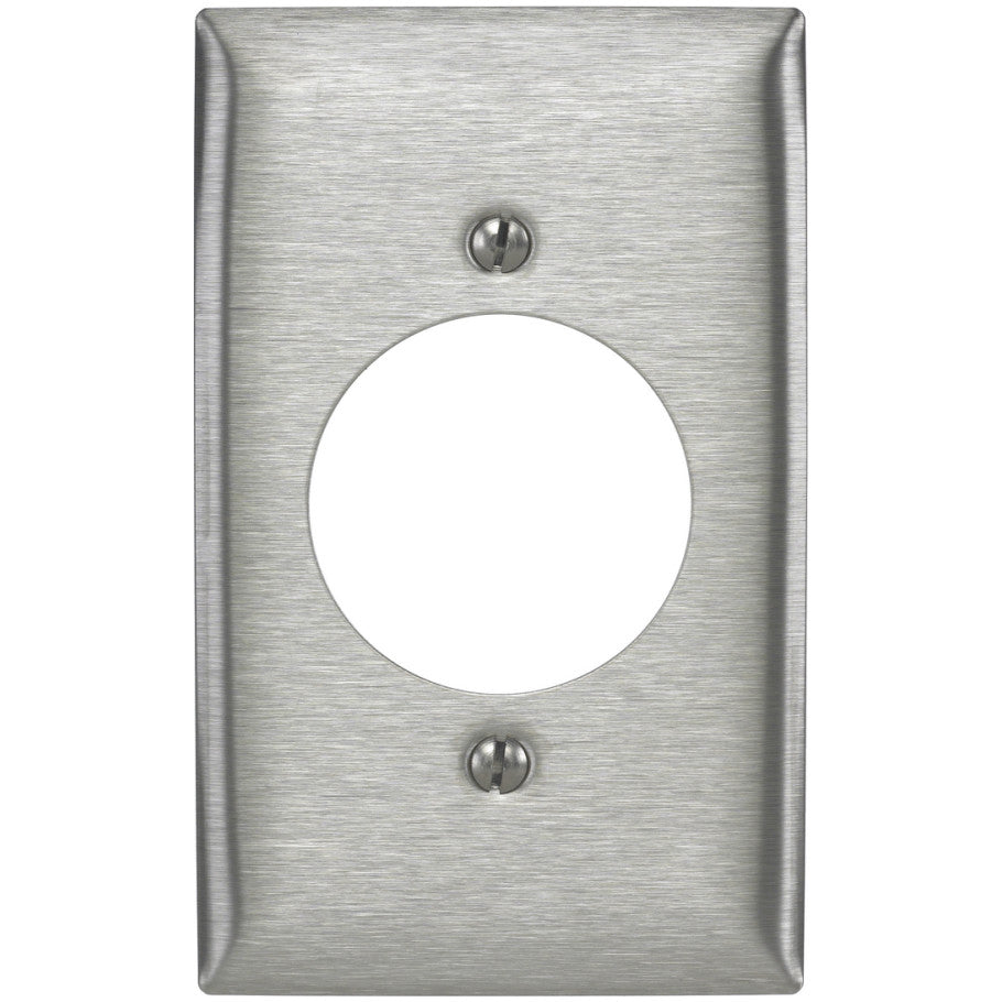 Wall Plate, Single 20/30A Twist-Lock Receptacle, Screw Mount, Stainless Steel, 1-Gang, 1.74 in. Dia. Opening